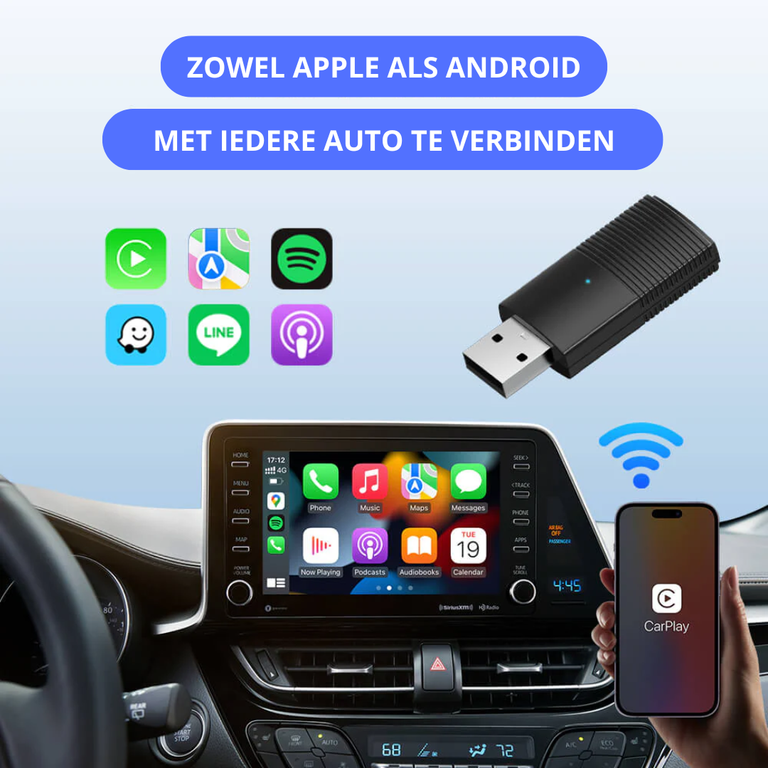 Apple/Android Carplay | Ervaar draadloos Carplay in je auto | Directe verbinding met BT