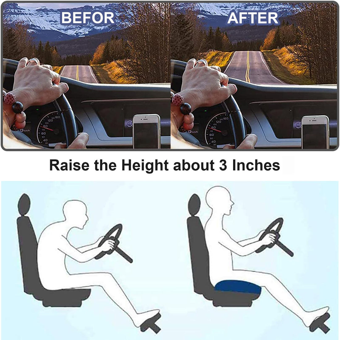 ZitComfort Ergonomisch Zitverhoger Kussen voor Auto & Kantoor – Betere Zithoogte en Houding