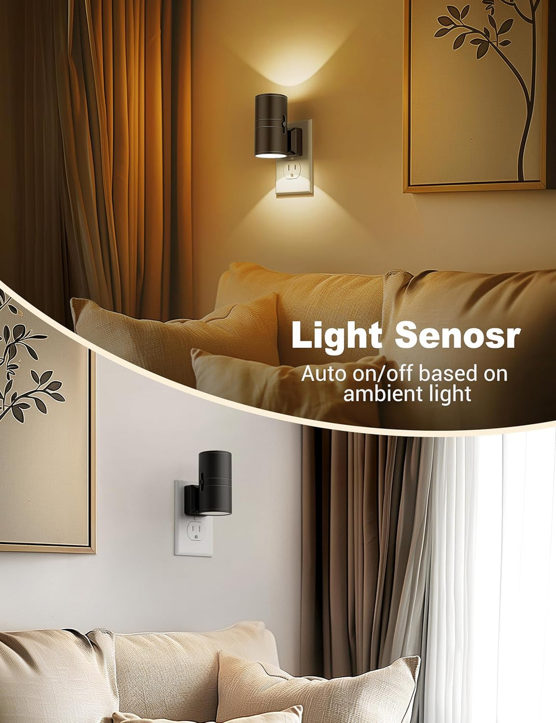 LumaSense – Dimbare LED Nachtlamp Plug-In met Schemer Sensor – Instelbare Helderheid voor Slaapkamers, Gangen & Badkamers