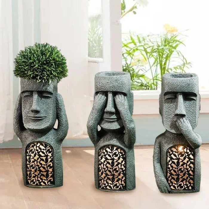 GlowPot - Artistieke sculptuur bloempot met LED-licht op zonne-energie voor tuindecoratie