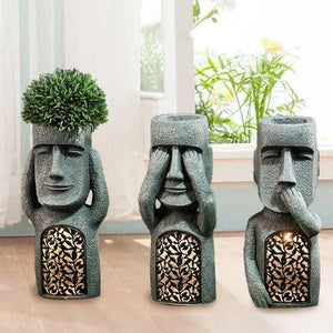 GlowPot - Artistieke sculptuur bloempot met LED-licht op zonne-energie voor tuindecoratie