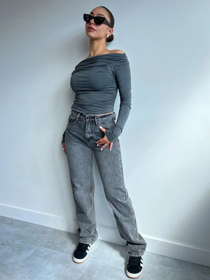 Hoge Taille Jeans | Ripped | Grijs | Jeans met Rechte Pijpen | Damesjeans