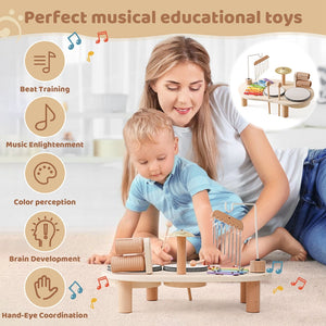 KiddieTunes Houten Muziektafel Kind - Xylofoon, Trommels & Bekkens (1+)