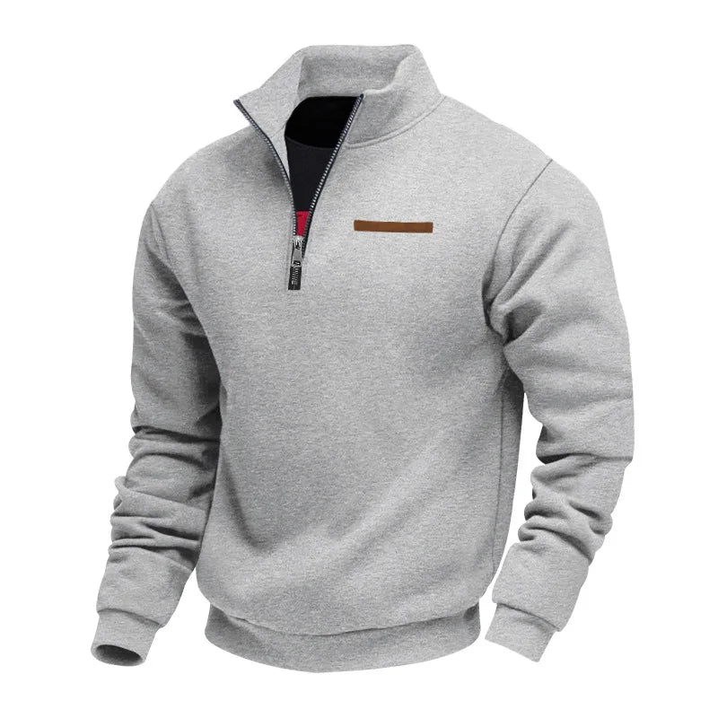 Derek Heren Sweater met Kwartrits, opstaande kraag en lange mouwen