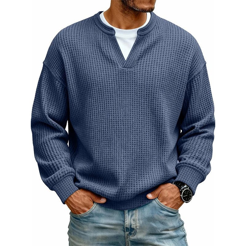 Alex Herenpoloshirt met Wafelstructuur, Ronde Hals en Lange Mouwen