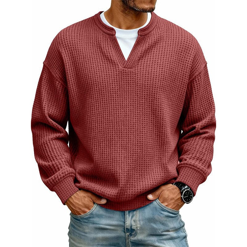 Alex Herenpoloshirt met Wafelstructuur, Ronde Hals en Lange Mouwen