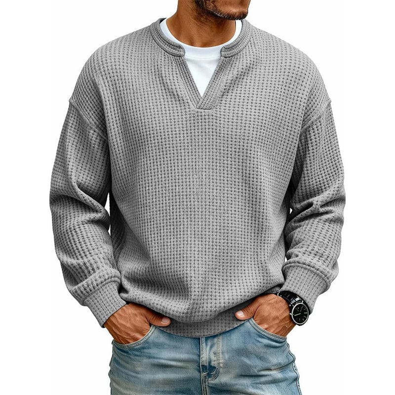 Alex Herenpoloshirt met Wafelstructuur, Ronde Hals en Lange Mouwen