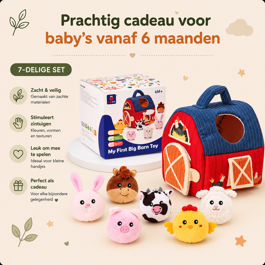SnugZoo Zachte Boerderij Speelset - 6 knuffeldieren voor baby's