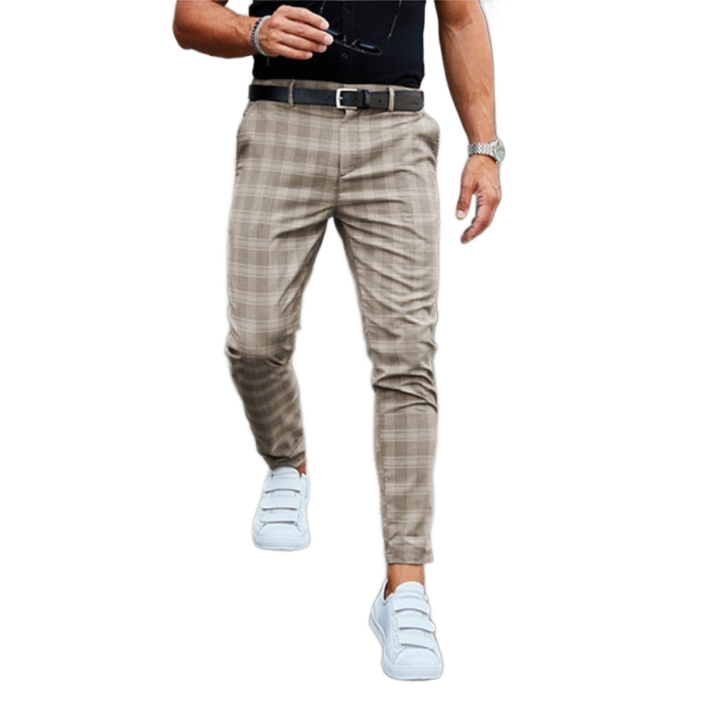 Casual chino herenbroek met ruitenpatroon - Slim fit - Beige