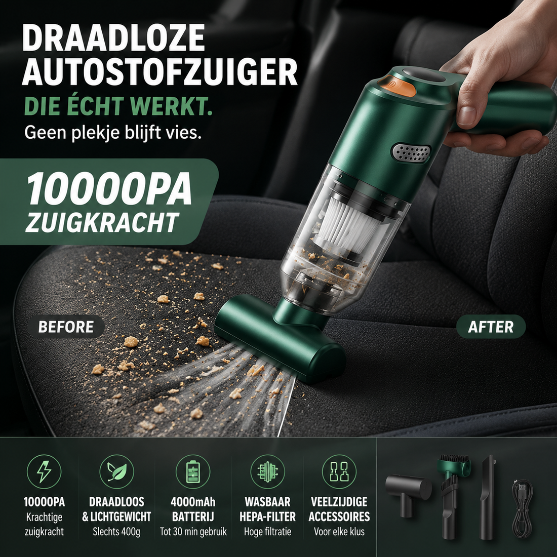 Vacro Draadloze Handstofzuiger voor de Auto