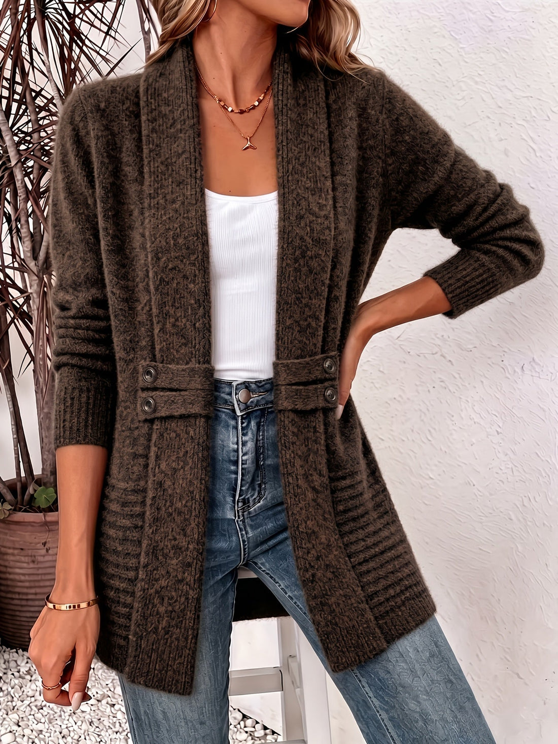 Marieke Elegante Dames Cardigan - Open Voorkant & Ingenaaide Taille