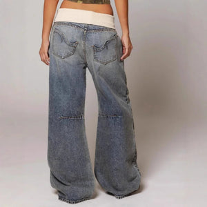 Dames Baggy Wide-Leg Jeans – Met Tailleband, Casual, Stretch Denim