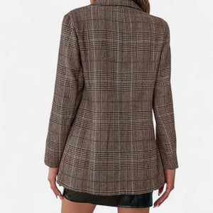 Dames Blazer Ruitmotief met Gestikte Kraag en Klepzakken