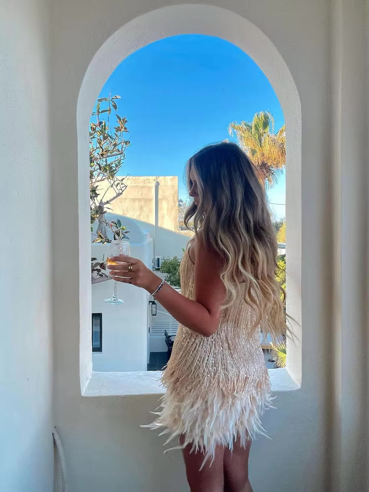 Plumelle – Luxe veren mini-jurk