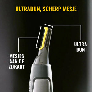 Ultradunne kop van de SharpTrim precisietrimmer met mesjes aan de zijkant