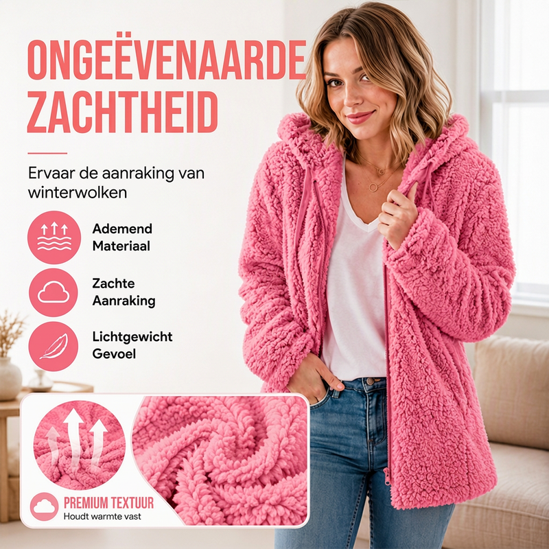 Natasja Dames Hoodie met Rits en Zachte Pluizige Stof