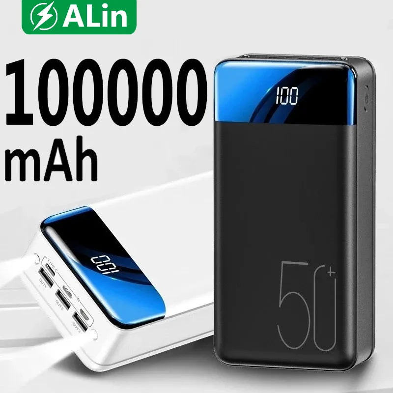 100.000mAh Ultra-Hoge Capaciteit Power Bank – Super Snelle Oplading voor Telefoons, Tablets & Laptops