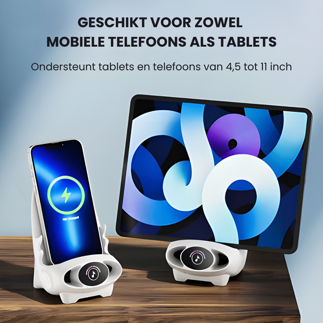 Slimme Mini Stoel Telefoonhouder Pro met Draadloos Opladen & Bluetooth Entertainment