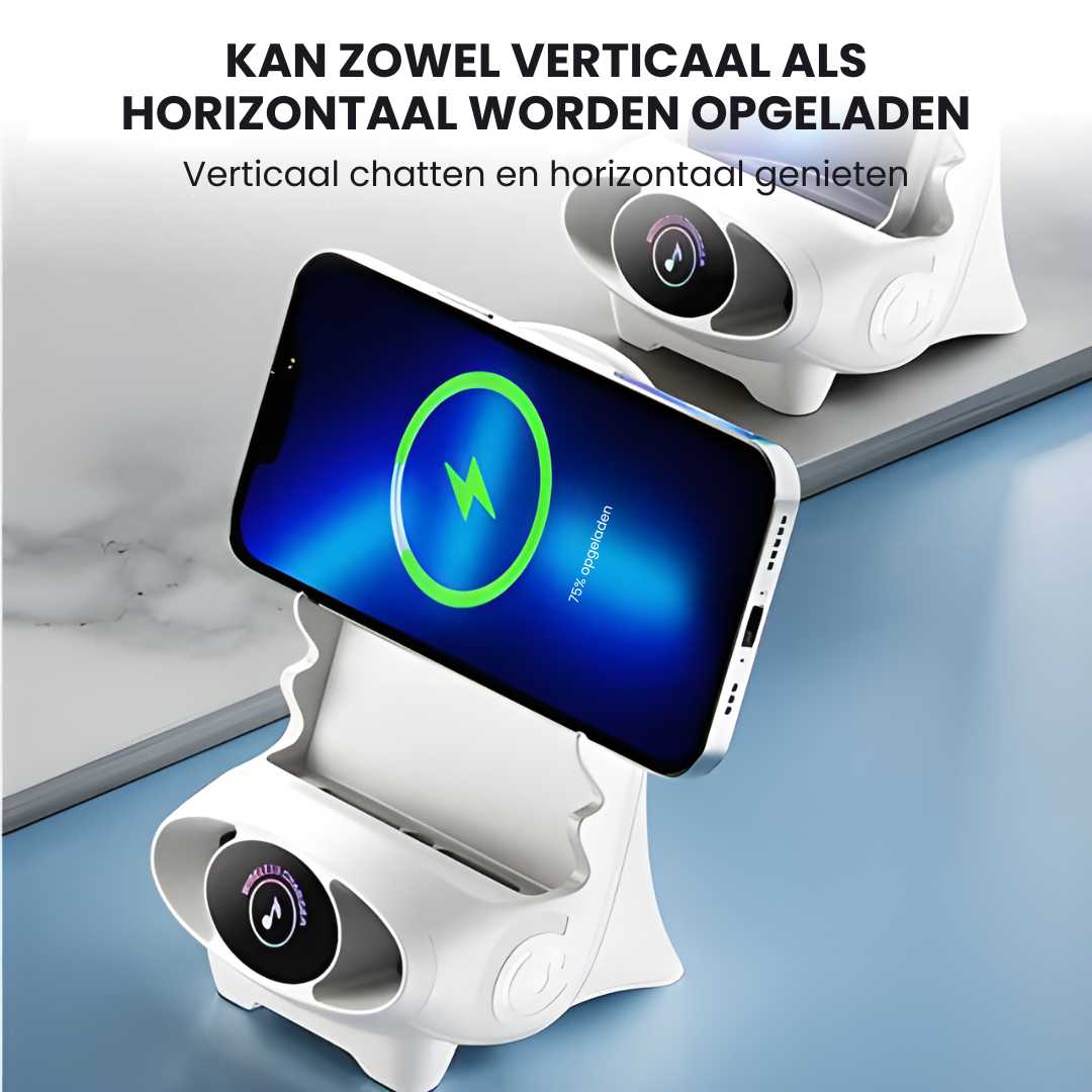 Slimme Mini Stoel Telefoonhouder Pro met Draadloos Opladen & Bluetooth Entertainment