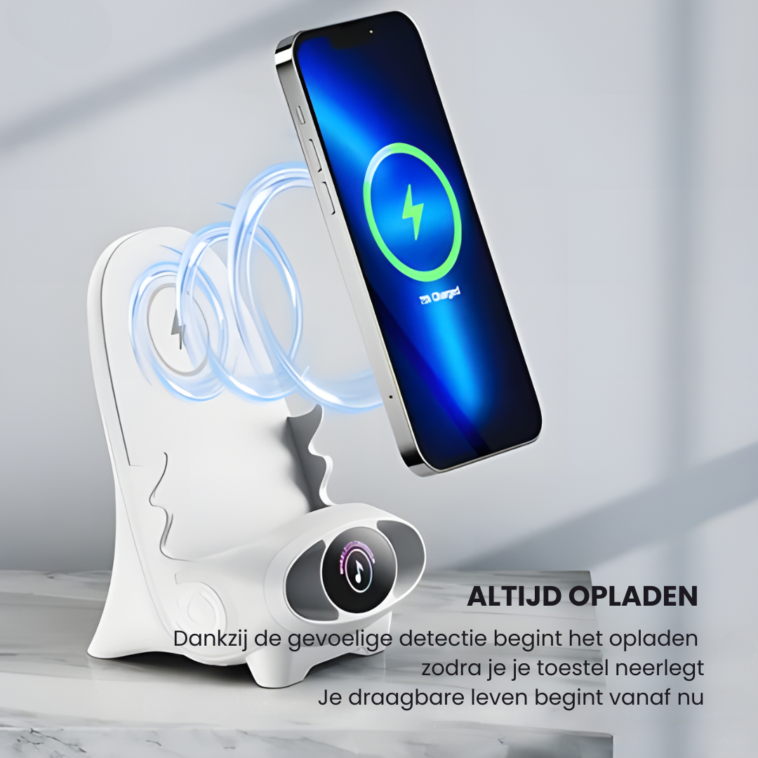 Slimme Mini Stoel Telefoonhouder Pro met Draadloos Opladen & Bluetooth Entertainment