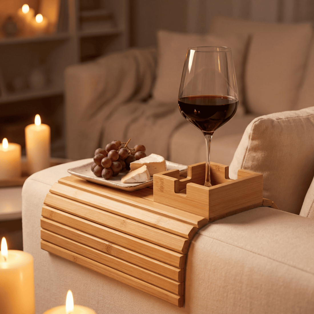 OakVale Houten Bankarmleuningtafel met Bekerhouder