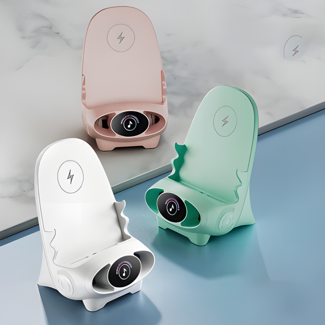Slimme Mini Stoel Telefoonhouder Pro met Draadloos Opladen & Bluetooth Entertainment