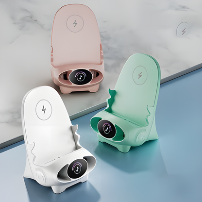 Slimme Mini Stoel Telefoonhouder Pro met Draadloos Opladen & Bluetooth Entertainment