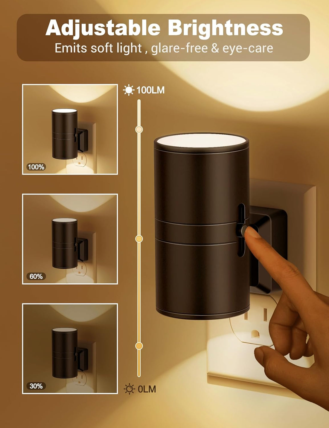 LumaSense – Dimbare LED Nachtlamp Plug-In met Schemer Sensor – Instelbare Helderheid voor Slaapkamers, Gangen & Badkamers