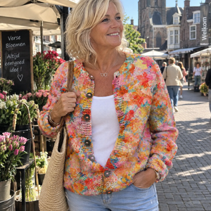 Sarah Gebloemd Gebreid Vest Zonder Sluiting