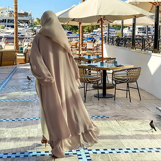 Open abaya jurk met hijab – luchtige damesjurk voor moslima, chiffon, losvallend