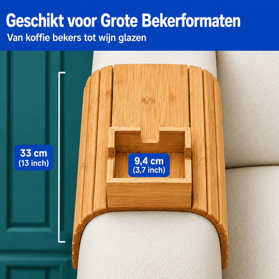 OakVale Houten Bankarmleuningtafel met Bekerhouder