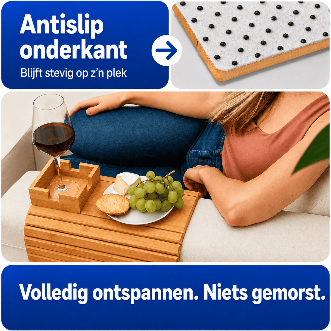 OakVale Houten Bankarmleuningtafel met Bekerhouder