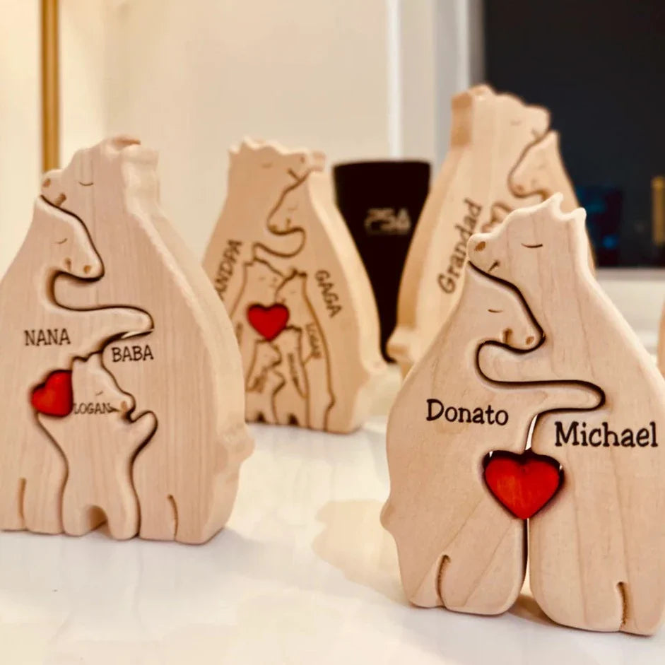 Heartwood Beren Familie – Gepersonaliseerde Houten Beeldjes | Handgemaakt & Uniek Gezinscadeau | Familieherinnering