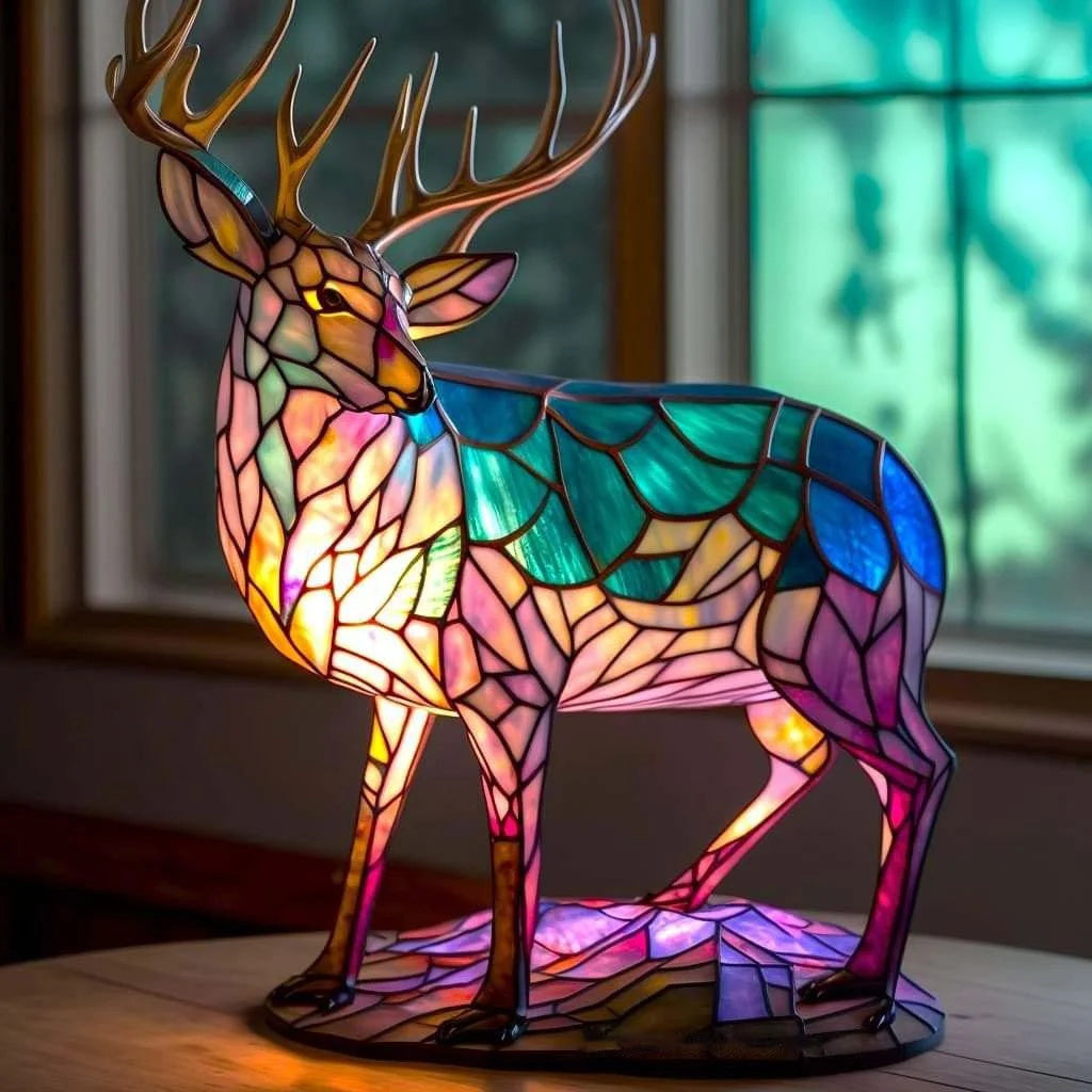 Luxeloom dierenlamp – glas-in-lood sfeerlamp met dierendesign, handgemaakt en warm licht