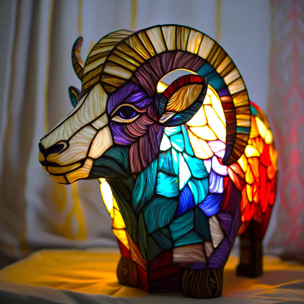 Luxeloom dierenlamp – glas-in-lood sfeerlamp met dierendesign, handgemaakt en warm licht