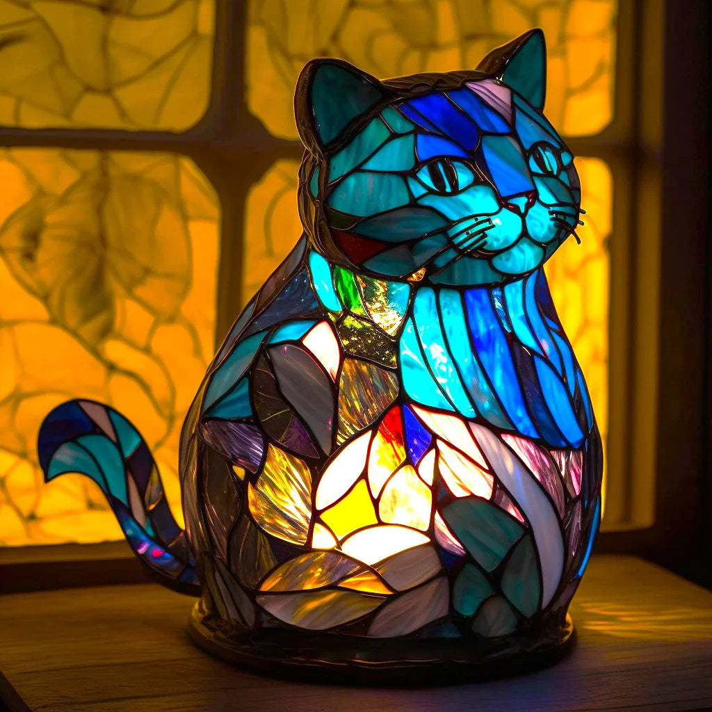 Luxeloom dierenlamp – glas-in-lood sfeerlamp met dierendesign, handgemaakt en warm licht