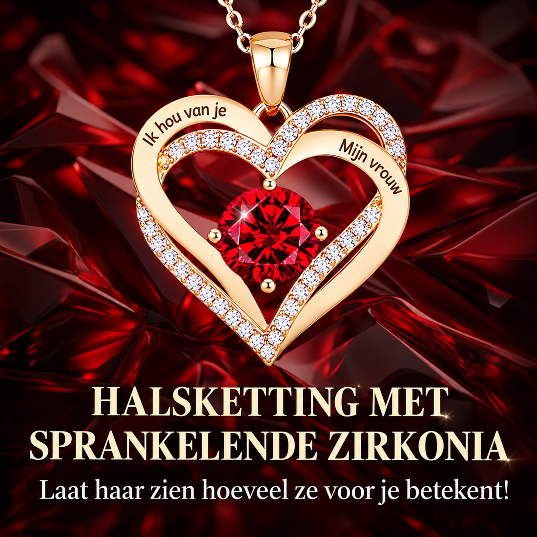 Ketting voor je Vrouw met Gravure “Ik Hou Van Je, Mijn Vrouw” - Verguld met 18K Goud