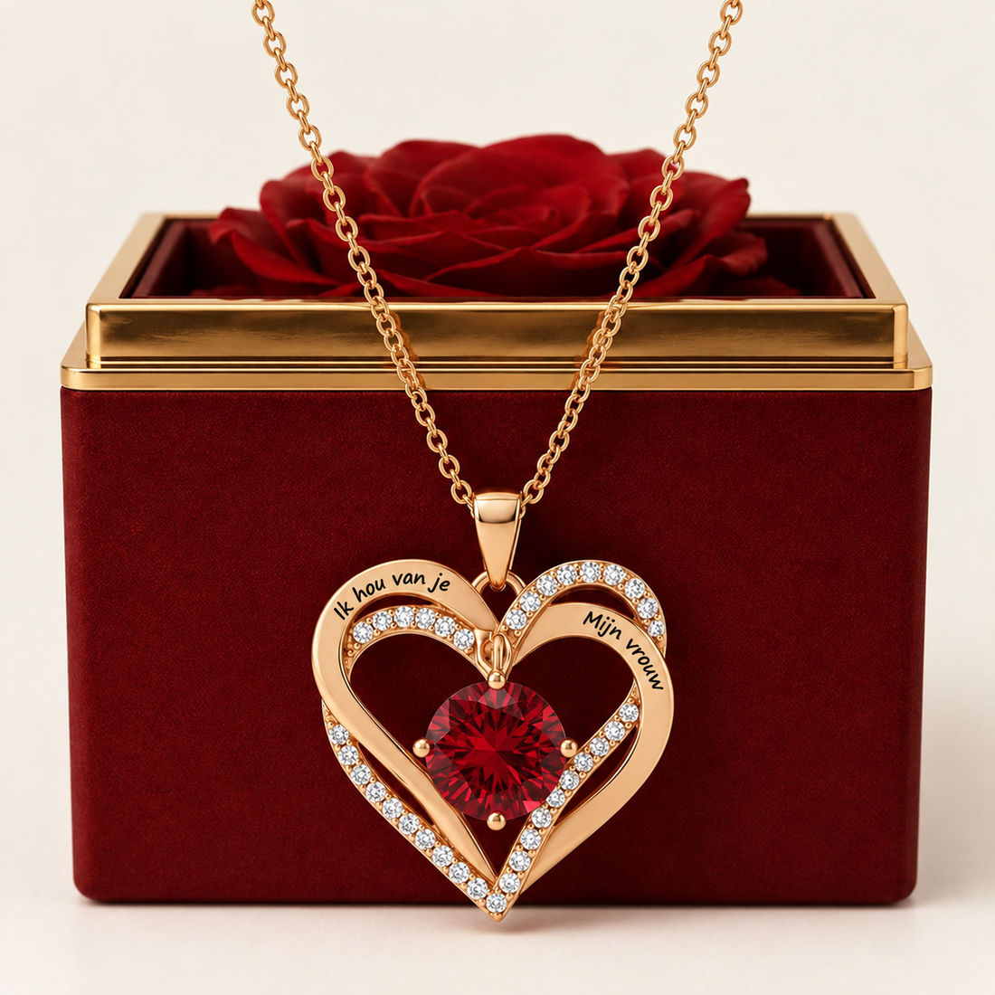Ketting voor je Vrouw met Gravure “Ik Hou Van Je, Mijn Vrouw” - Verguld met 18K Goud