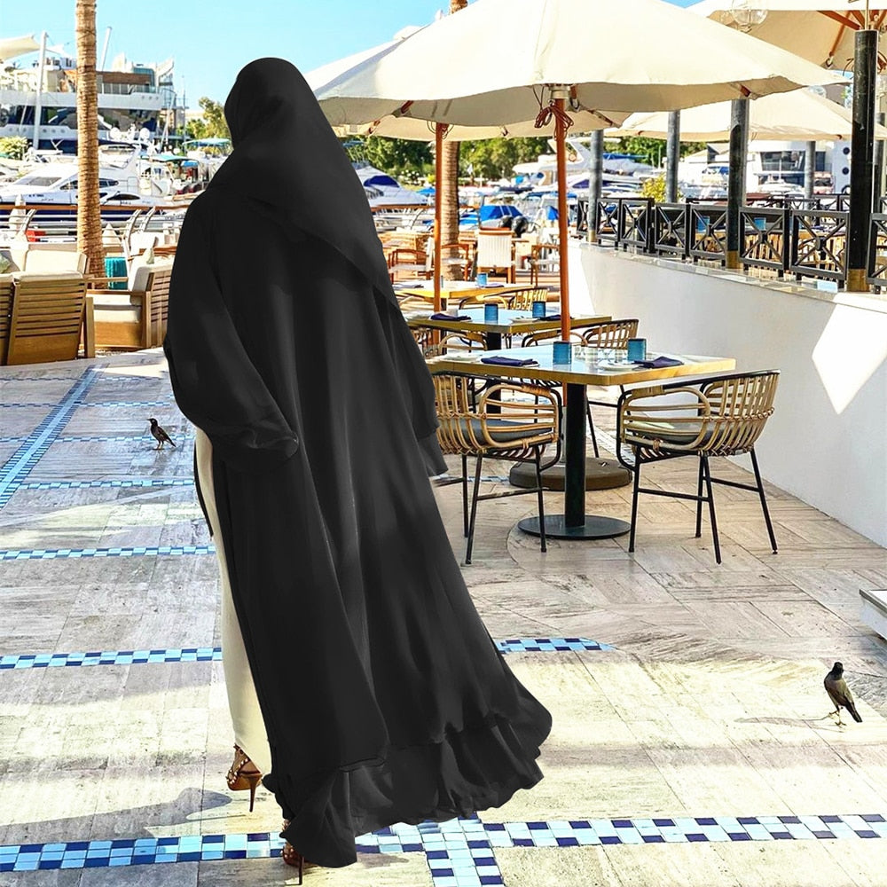 Open abaya jurk met hijab – luchtige damesjurk voor moslima, chiffon, losvallend