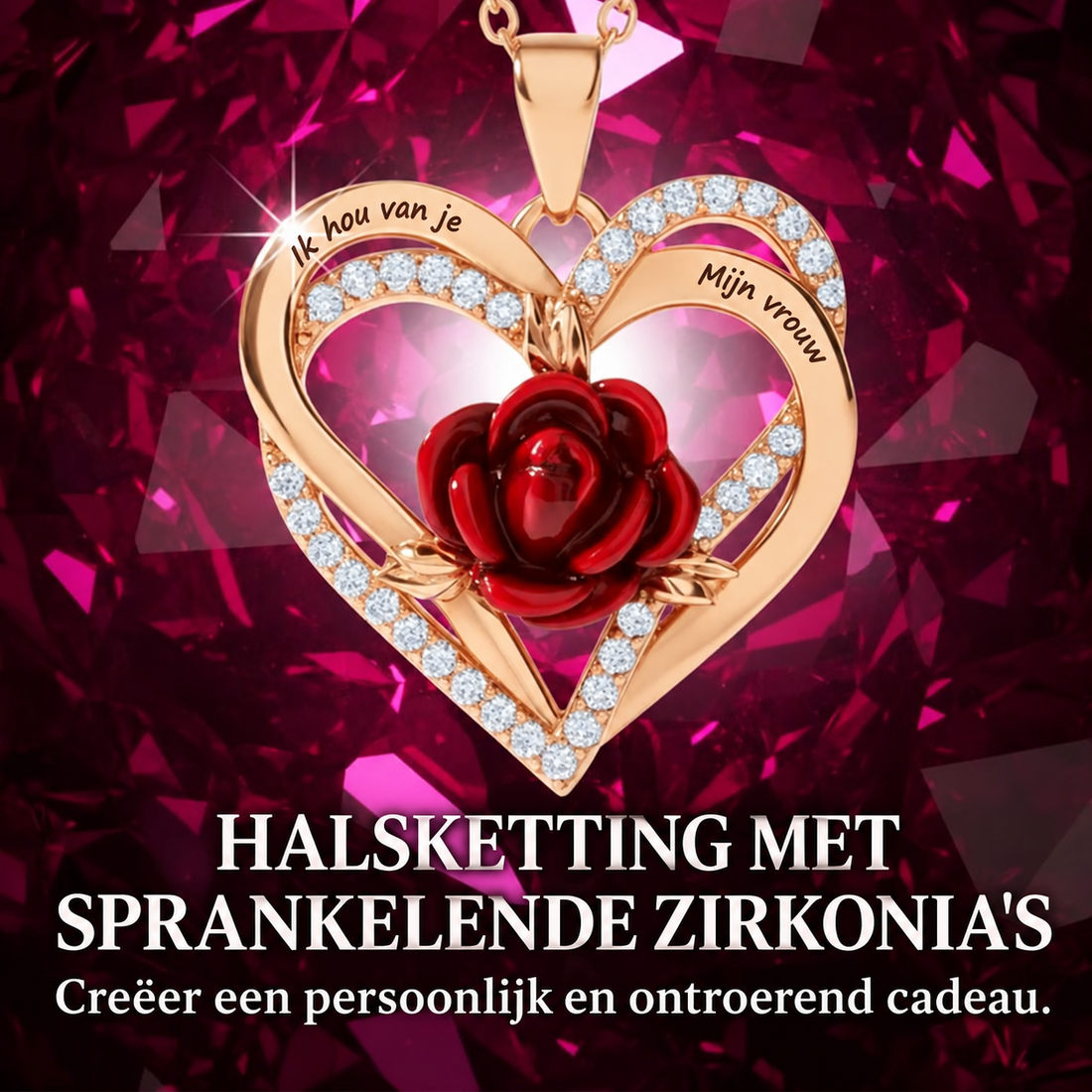 Ketting voor je Vrouw met Gravure “Ik Hou Van Je, Mijn Vrouw” - Verguld met 18K Goud