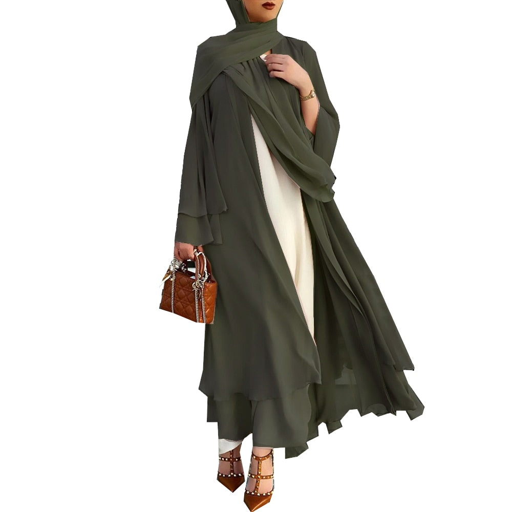Open abaya jurk met hijab – luchtige damesjurk voor moslima, chiffon, losvallend