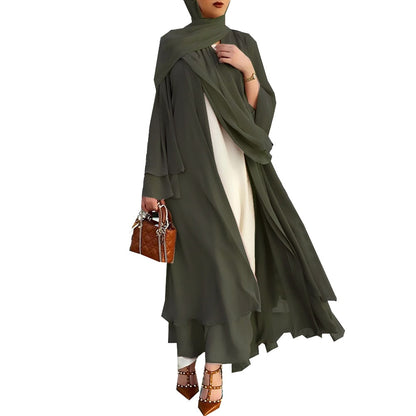Open abaya jurk met hijab – luchtige damesjurk voor moslima, chiffon, losvallend