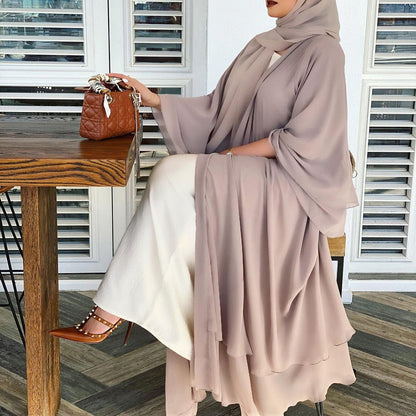 Open abaya jurk met hijab – luchtige damesjurk voor moslima, chiffon, losvallend