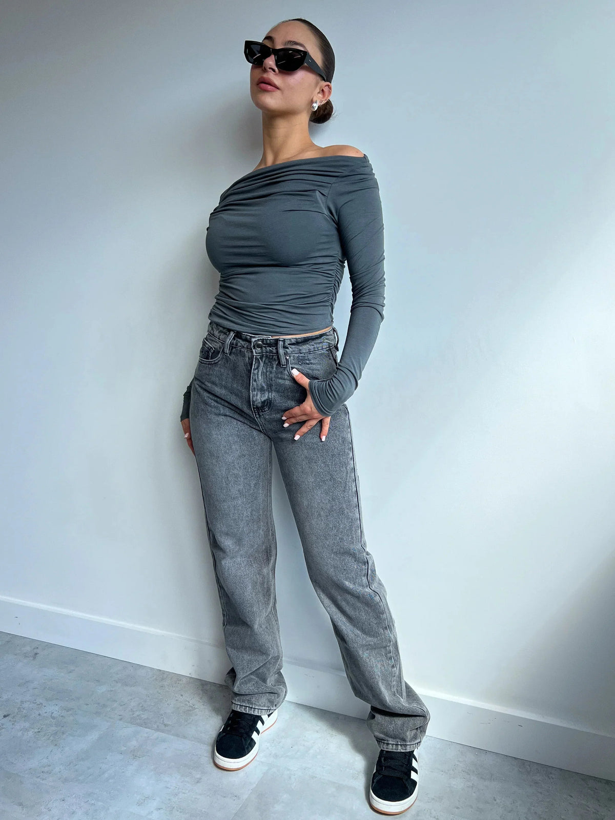 Hoge Taille Jeans | Ripped | Grijs | Jeans met Rechte Pijpen | Damesjeans
