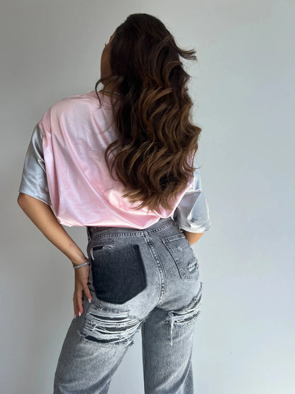 Hoge Taille Jeans | Ripped | Grijs | Jeans met Rechte Pijpen | Damesjeans