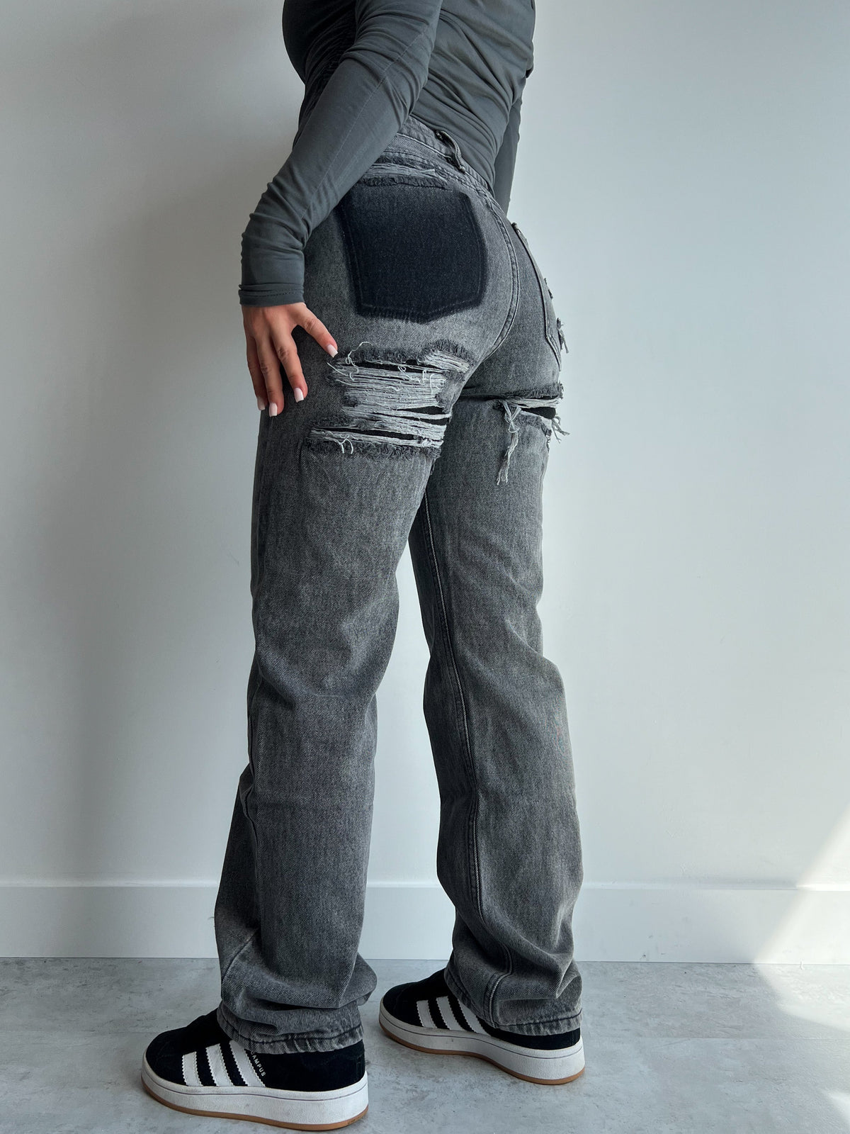 Hoge Taille Jeans | Ripped | Grijs | Jeans met Rechte Pijpen | Damesjeans