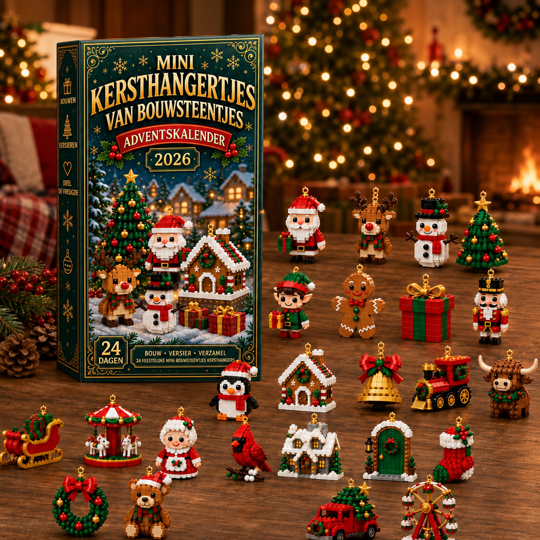 24-daagse Mini Kerstornament Adventskalender | 24 unieke, feestelijke bouwbare ontwerpen met ophanglusjes: perfect voor het versieren van kerstbomen, kransen en feestelijke displays