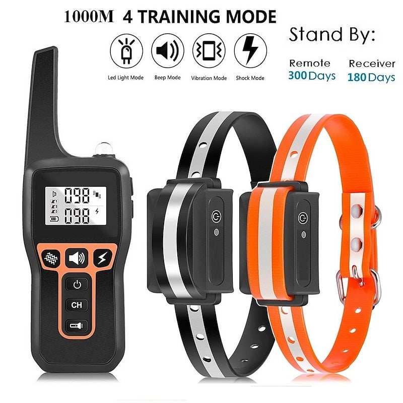 Oplaadbare 1000m Waterdichte Honden Trainingshalsband