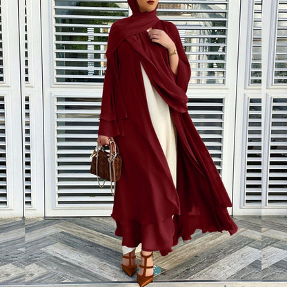 Open abaya jurk met hijab – luchtige damesjurk voor moslima, chiffon, losvallend