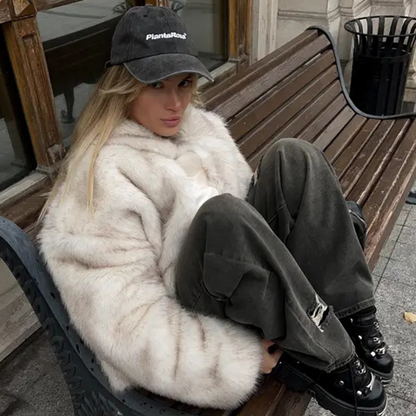 Dames Bontjas Lang Imitatiebont Oversized